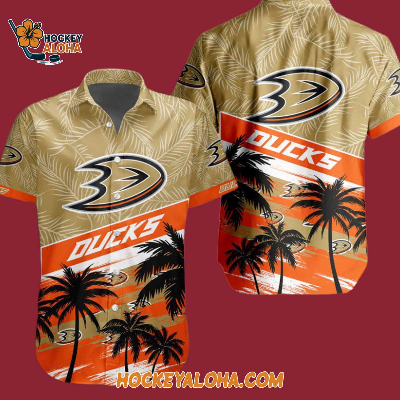 Anaheim Ducks Special Palm Tree Hawaiian Button Shirt Anaheim Ducks Special Palm Tree Hawaiian Button Shirt