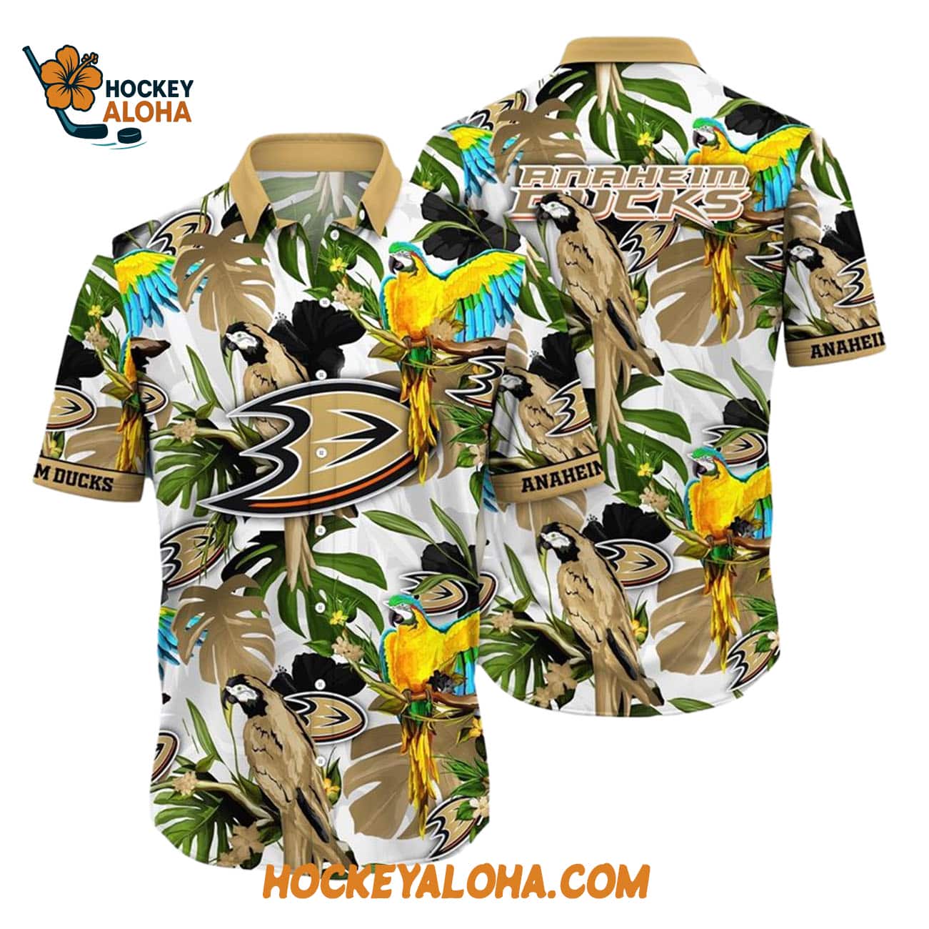 Anaheim Ducks Tropical Parrot Pattern Summer Hawaiian Shirt Anaheim Ducks Tropical Parrot Pattern Summer Hawaiian Shirt