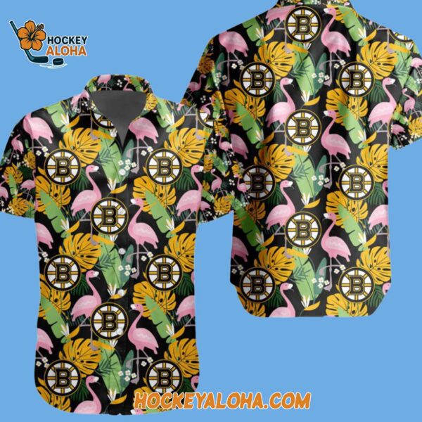 Boston Bruins Special Flamingo Hawaiian Button Shirt 2