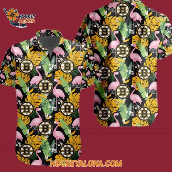 Boston Bruins Special Flamingo Hawaiian Button Shirt 4