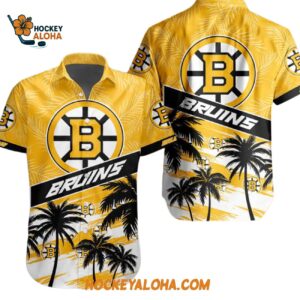 Boston Bruins Special Palm Tree Hawaiian Button Shirt 1