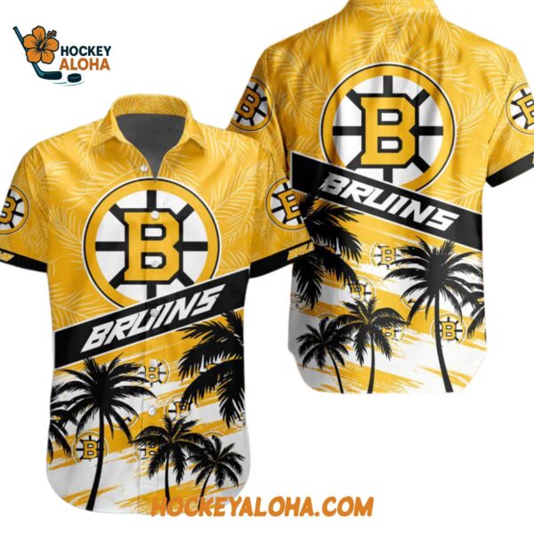 Boston Bruins Special Palm Tree Hawaiian Button Shirt 1