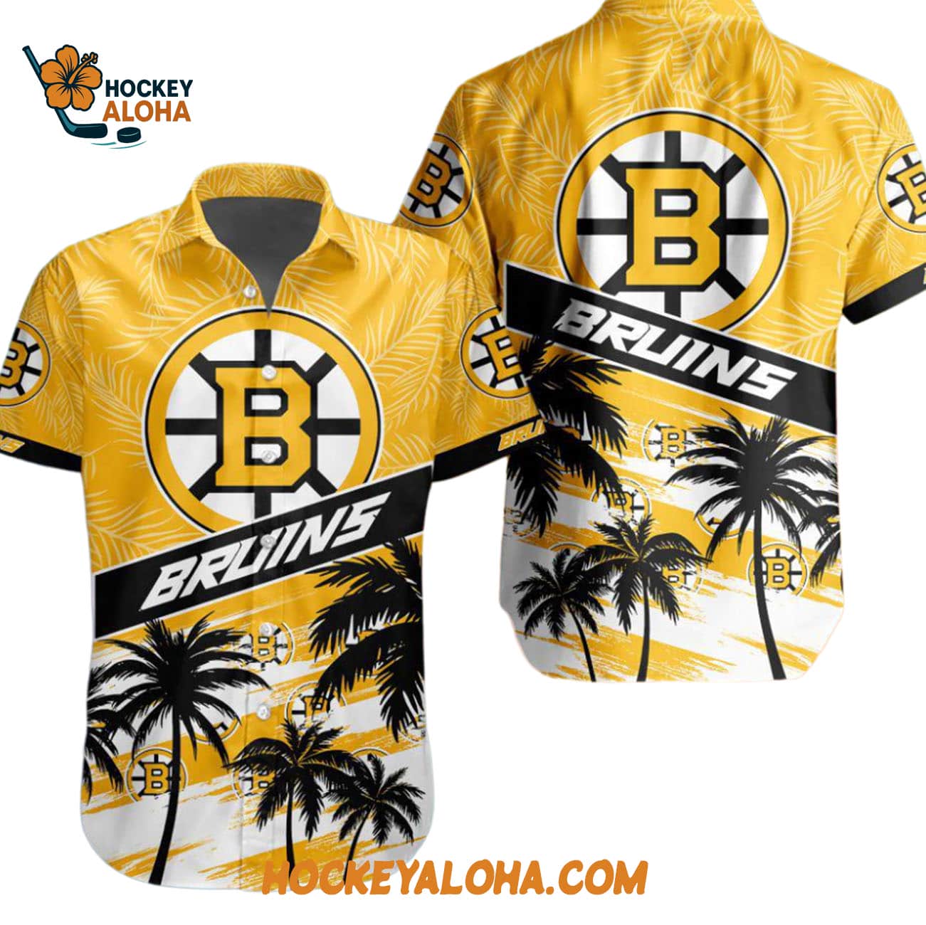 Boston Bruins Special Palm Tree Hawaiian Button Shirt Boston Bruins Special Palm Tree Hawaiian Button Shirt