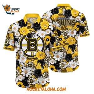 Boston Bruins Tropical Begonia Flower Pattern Summer Hawaiian Shirt 1