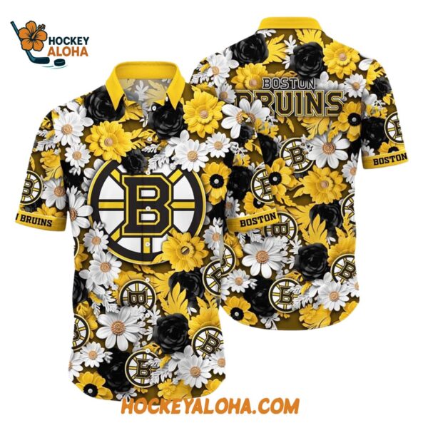 Boston Bruins Tropical Begonia Flower Pattern Summer Hawaiian Shirt 1