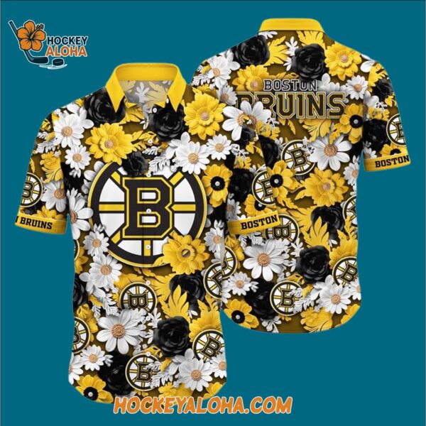Boston Bruins Tropical Begonia Flower Pattern Summer Hawaiian Shirt 3