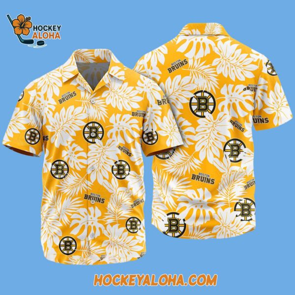 Boston Bruins Tropical Leafs Design Hawaiian Shirt 2