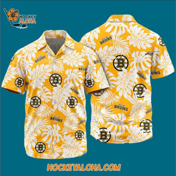 Boston Bruins Tropical Leafs Design Hawaiian Shirt 3