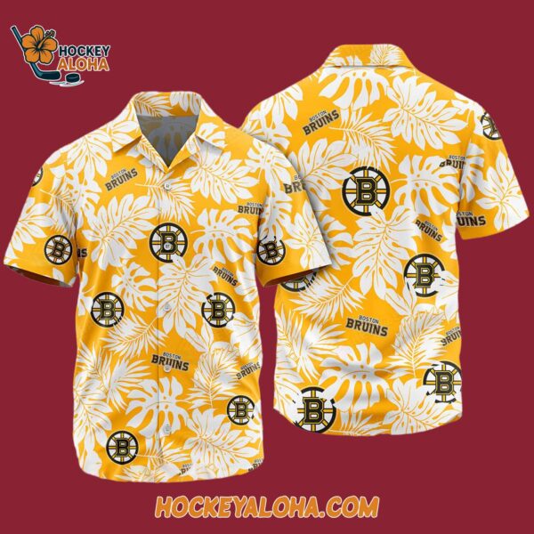 Boston Bruins Tropical Leafs Design Hawaiian Shirt 4