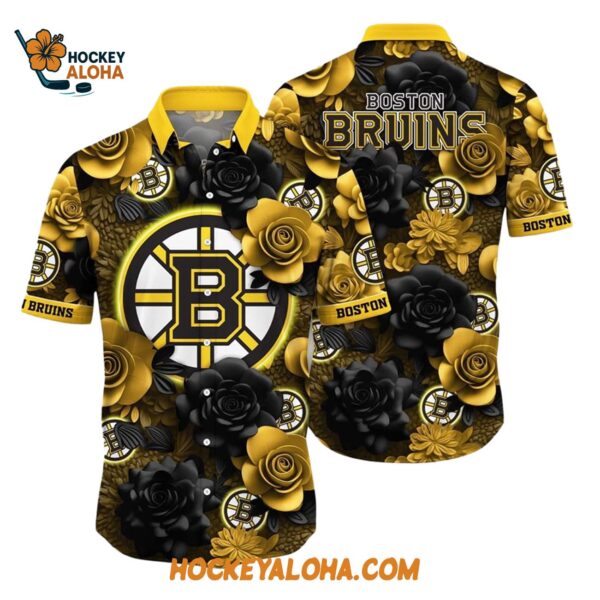 Boston Bruins Tropical Rose Pattern Summer Hawaiian Shirt 1