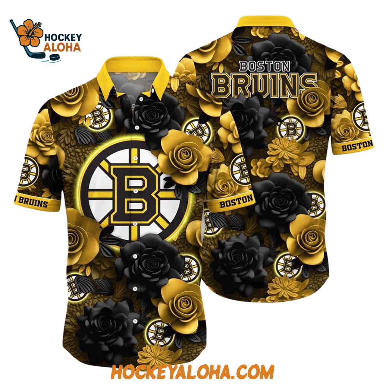 Boston Bruins Tropical Rose Pattern Summer Hawaiian Shirt Boston Bruins Tropical Rose Pattern Summer Hawaiian Shirt