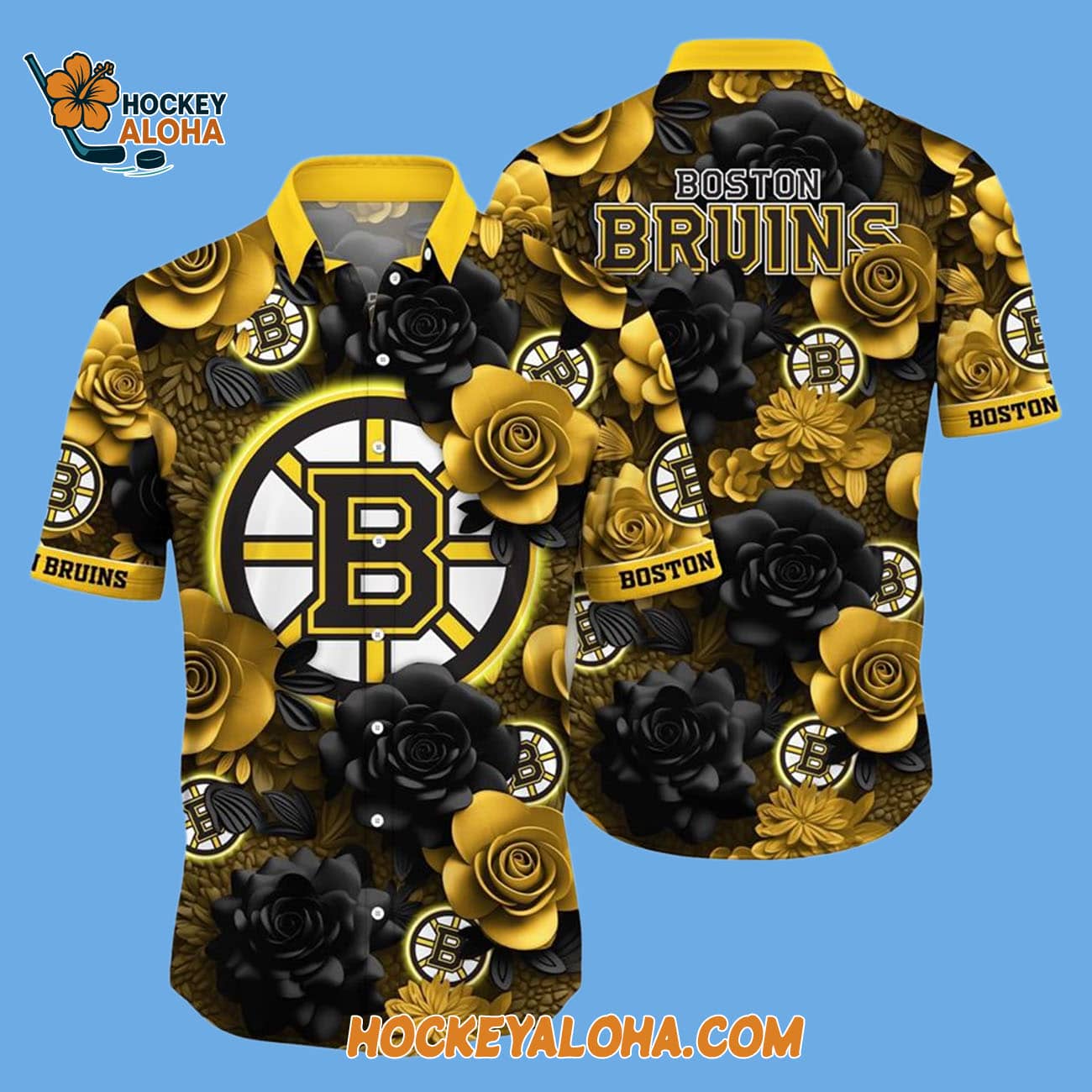 Boston Bruins Tropical Rose Pattern Summer Hawaiian Shirt Boston Bruins Tropical Rose Pattern Summer Hawaiian Shirt
