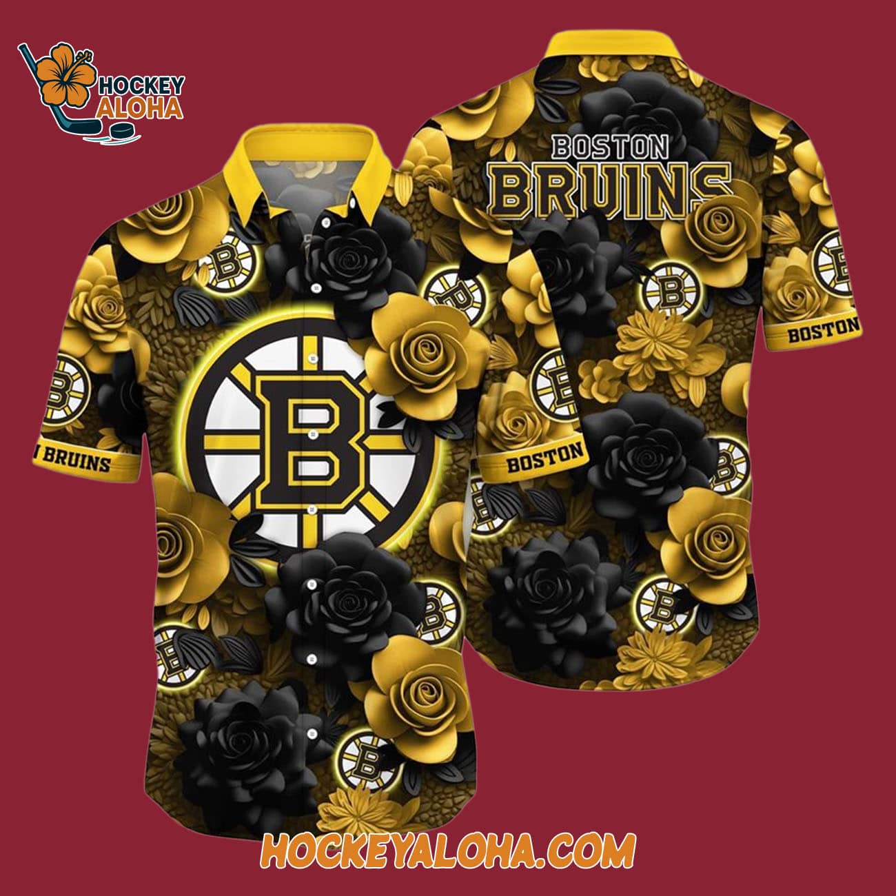 Boston Bruins Tropical Rose Pattern Summer Hawaiian Shirt Boston Bruins Tropical Rose Pattern Summer Hawaiian Shirt