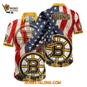 Boston Bruins With American Flag Pattern Summer Hawaiian Shirt 1