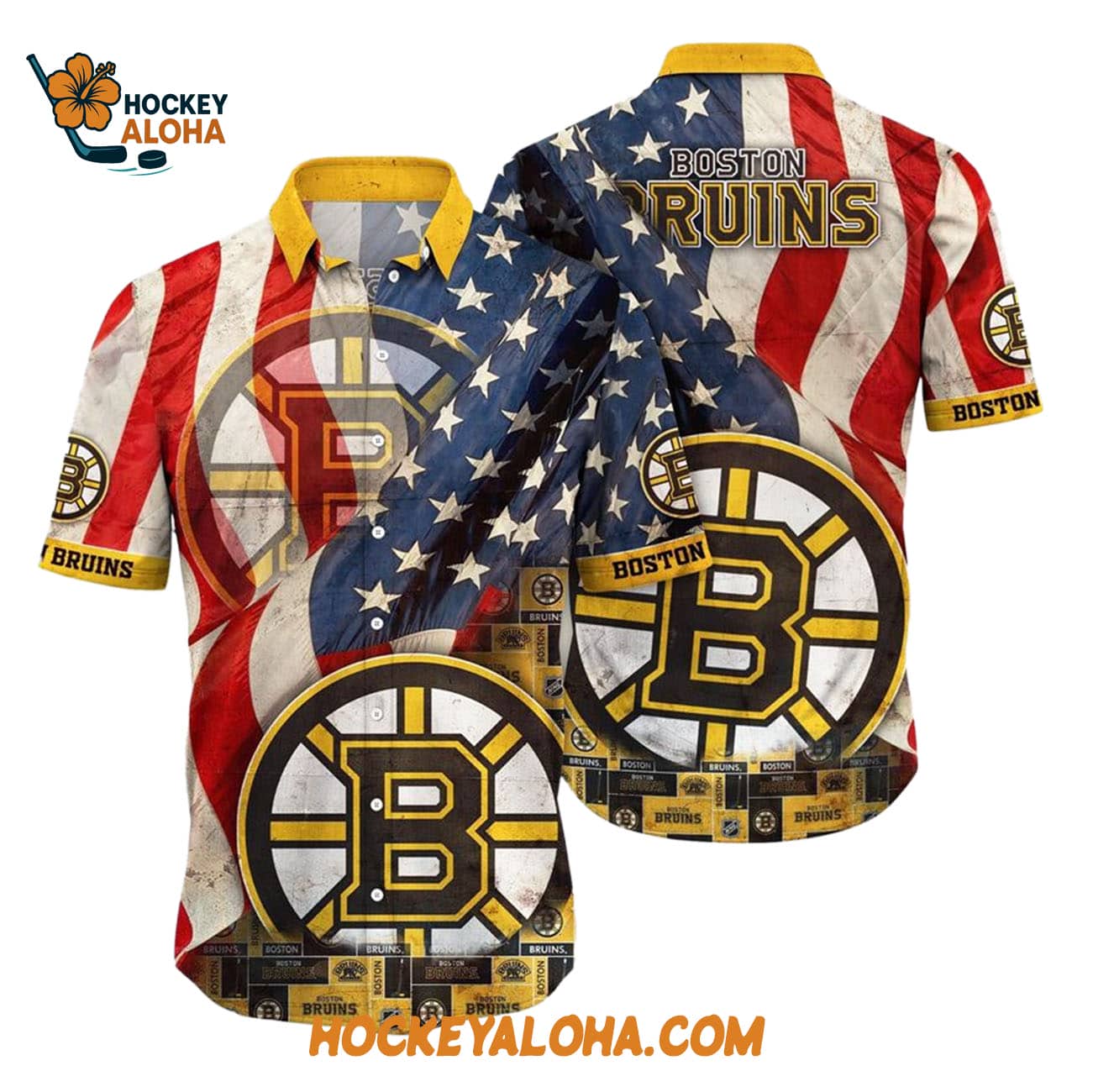 Boston Bruins With American Flag Pattern Summer Hawaiian Shirt Boston Bruins With American Flag Pattern Summer Hawaiian Shirt