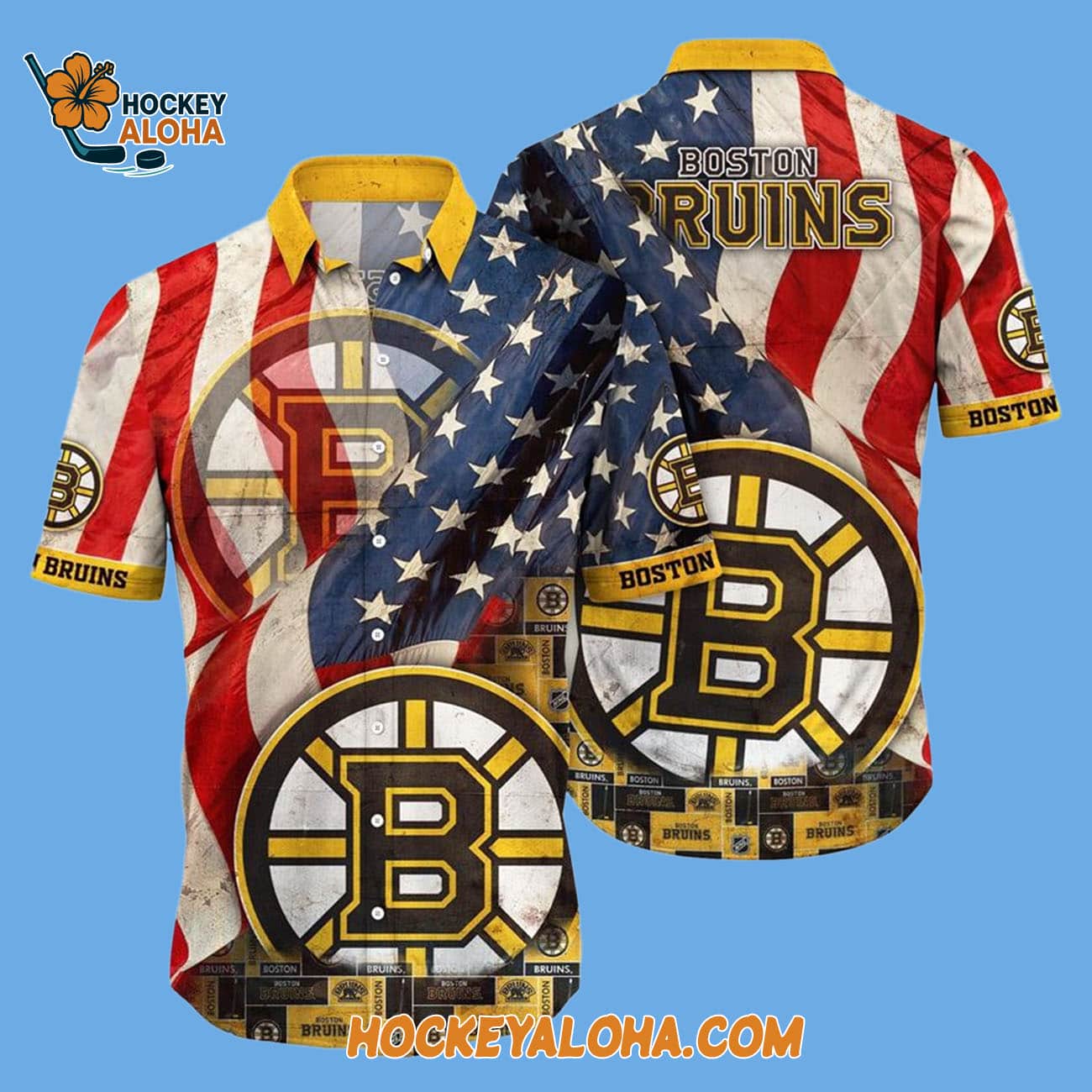 Boston Bruins With American Flag Pattern Summer Hawaiian Shirt Boston Bruins With American Flag Pattern Summer Hawaiian Shirt