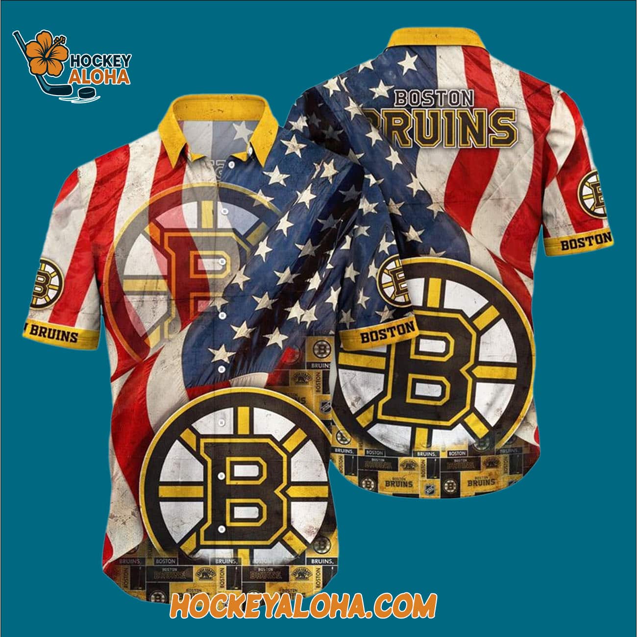 Boston Bruins With American Flag Pattern Summer Hawaiian Shirt Boston Bruins With American Flag Pattern Summer Hawaiian Shirt
