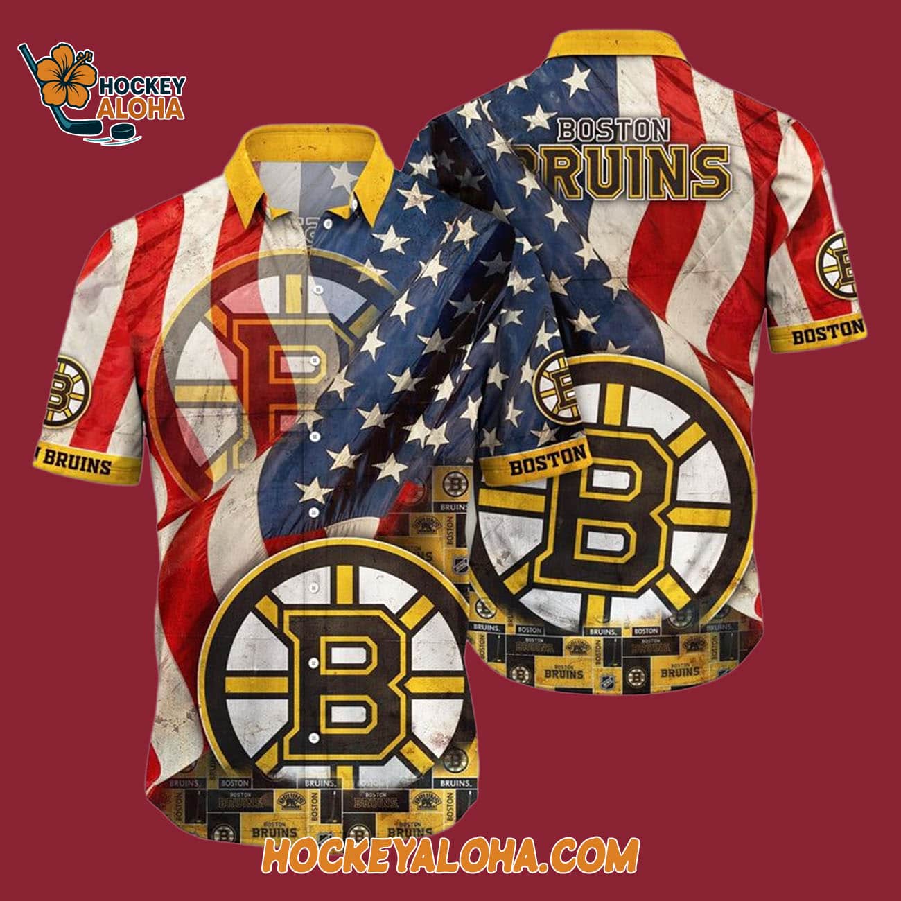 Boston Bruins With American Flag Pattern Summer Hawaiian Shirt Boston Bruins With American Flag Pattern Summer Hawaiian Shirt