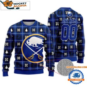 Buffalo Sabres Snow Tree Christmas Ugly Sweater Custom Name And Custom Number