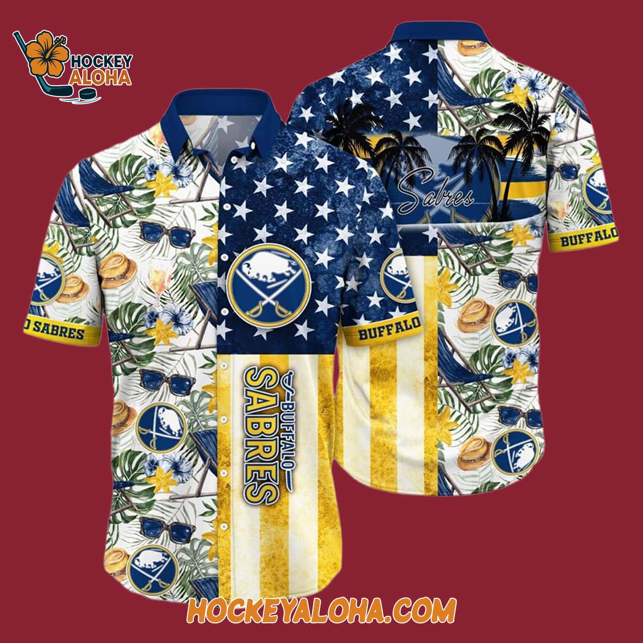 Buffalo Sabres Tropical Hat And Glasses Pattern Summer Hawaiian Shirt Buffalo Sabres Tropical Hat And Glasses Pattern Summer Hawaiian Shirt