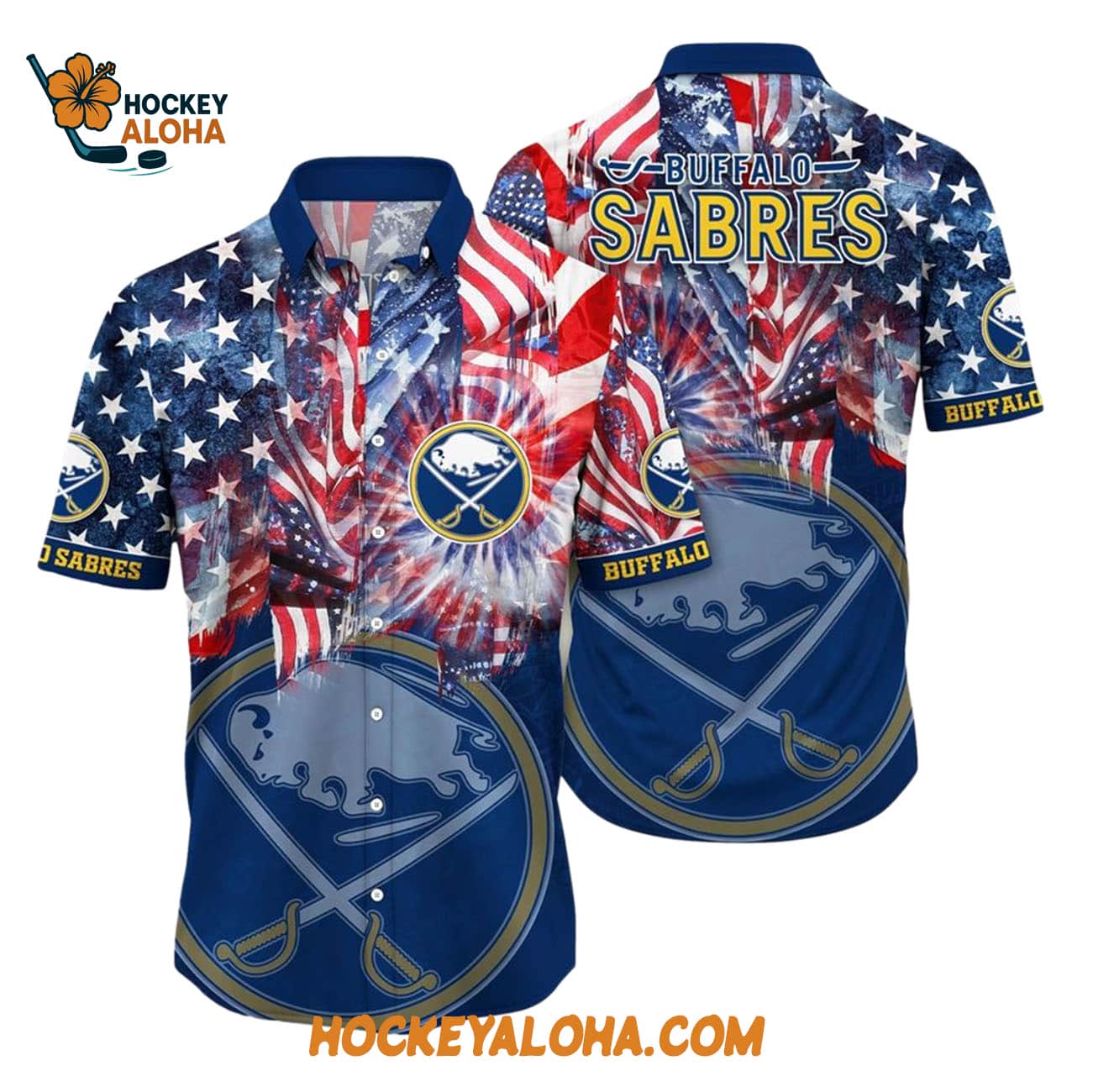 Buffalo Sabres With American Independence Day Pattern Summer Hawaiian Shirt Buffalo Sabres With American Independence Day Pattern Summer Hawaiian Shirt