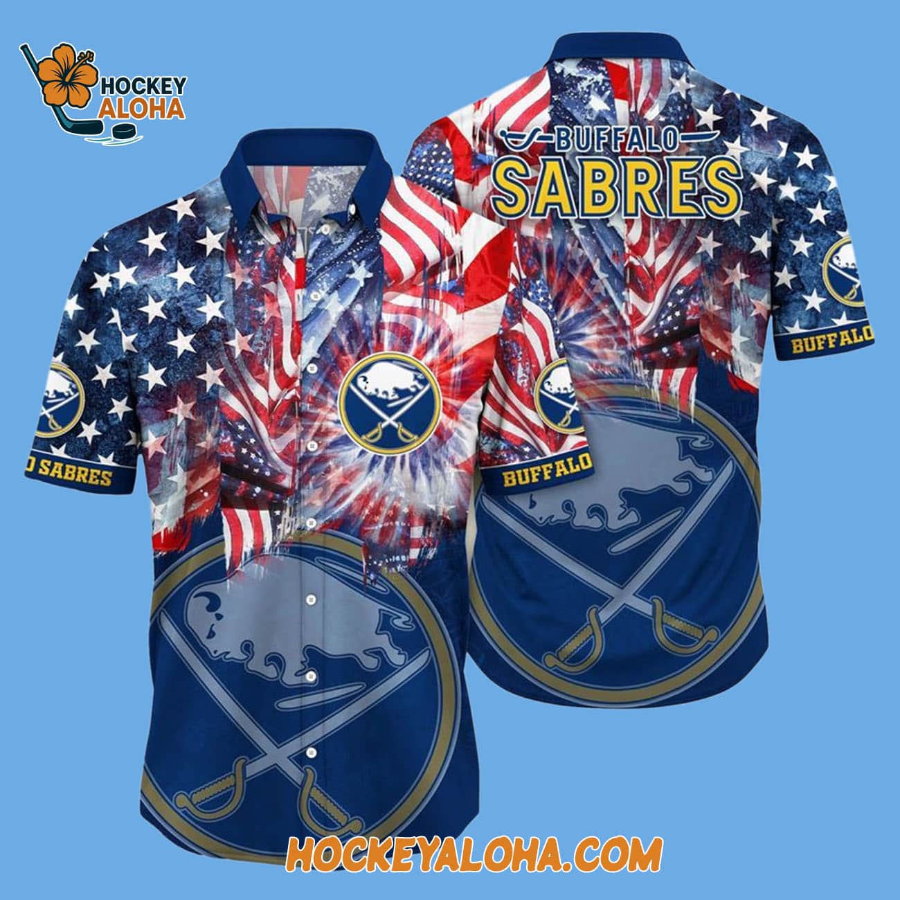 Buffalo Sabres With American Independence Day Pattern Summer Hawaiian Shirt Buffalo Sabres With American Independence Day Pattern Summer Hawaiian Shirt