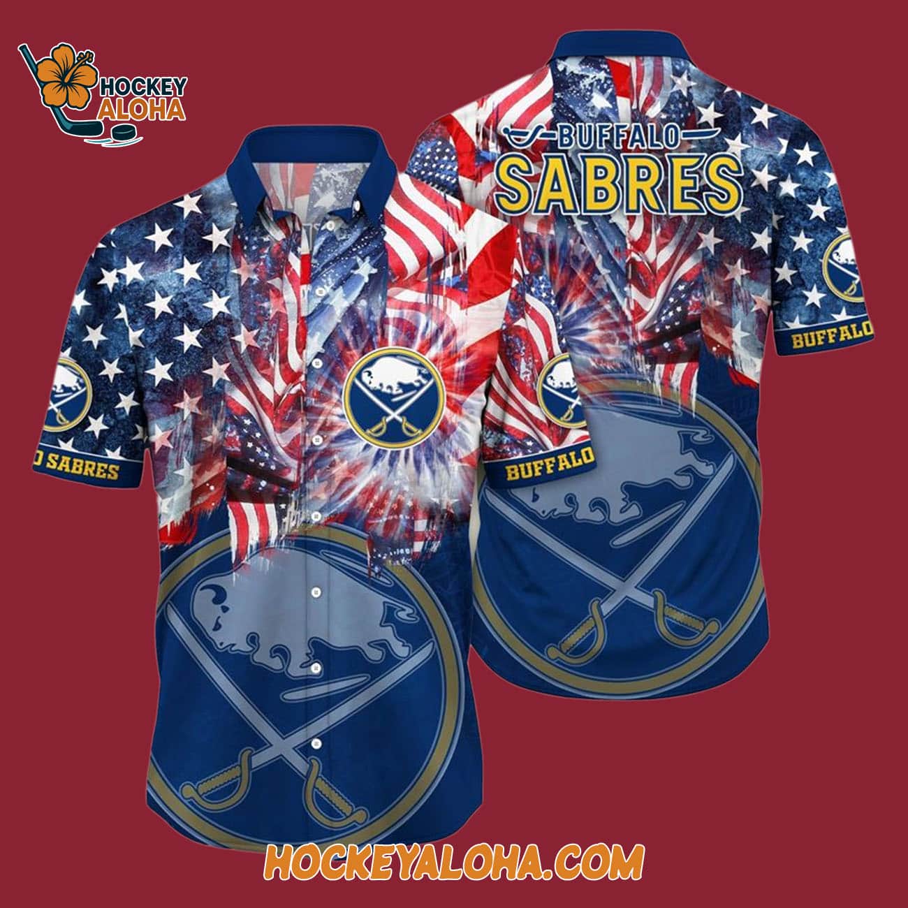 Buffalo Sabres With American Independence Day Pattern Summer Hawaiian Shirt Buffalo Sabres With American Independence Day Pattern Summer Hawaiian Shirt