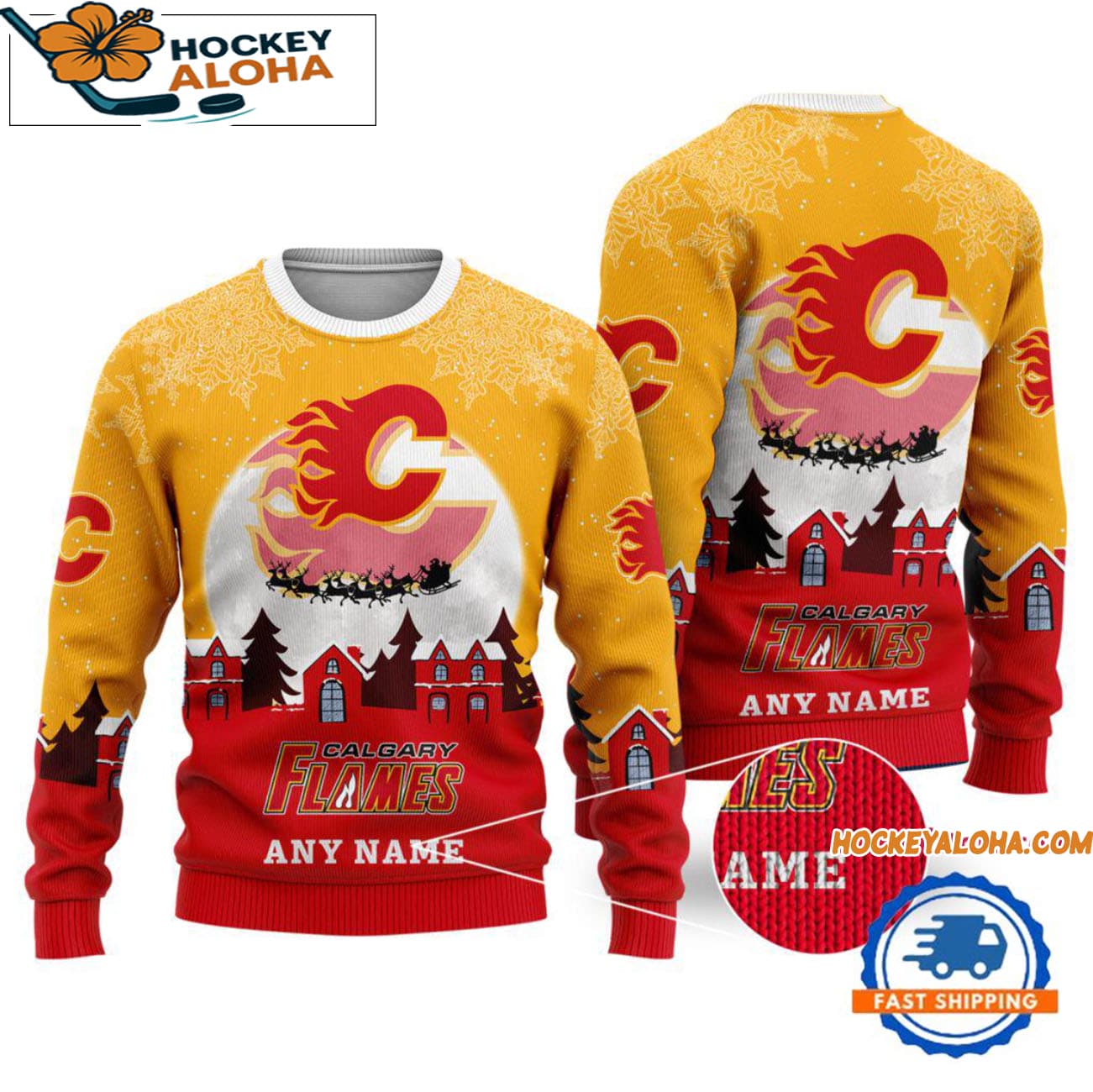 Calgary Flames Hockey New Design Litmited Ugly Sweater Custom Name Calgary Flames Hockey New Design Litmited Ugly Sweater Custom Name