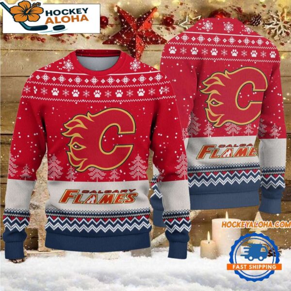 Calgary Flames Hockey Team Design New Christmas Ugly Sweater