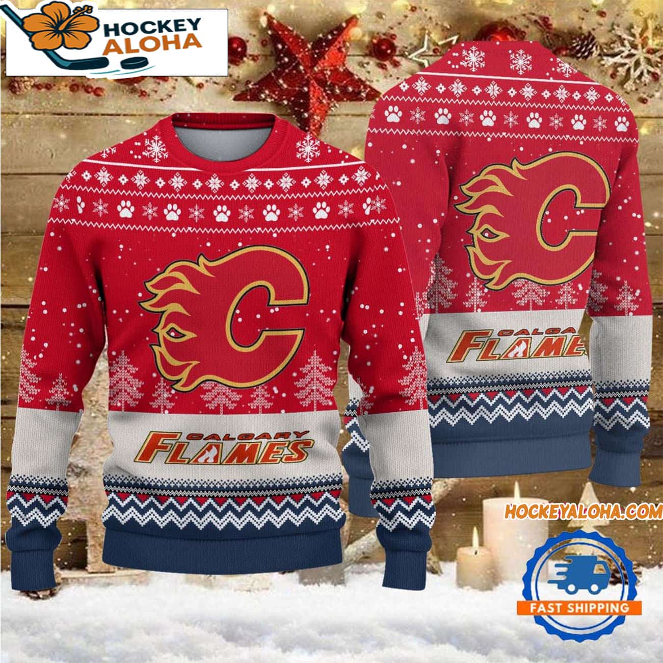 Calgary Flames Hockey Team Design New Christmas Ugly Sweater Calgary Flames Hockey Team Design New Christmas Ugly Sweater