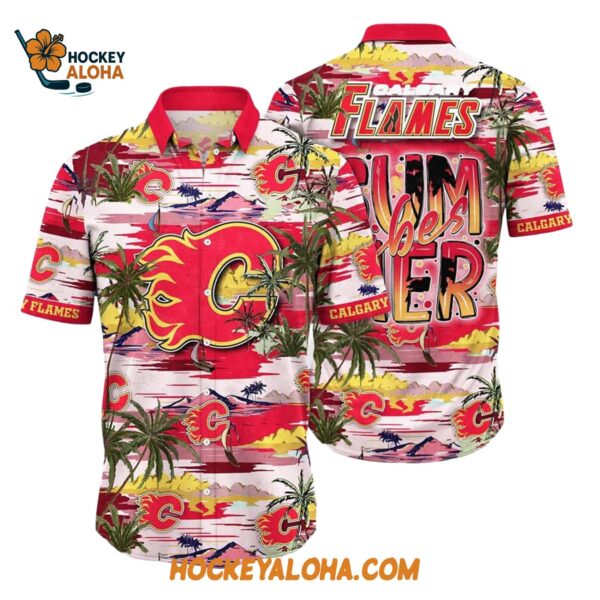 Calgary Flames Tropical Desert Island Motif Summer Hawaiian Shirt 1