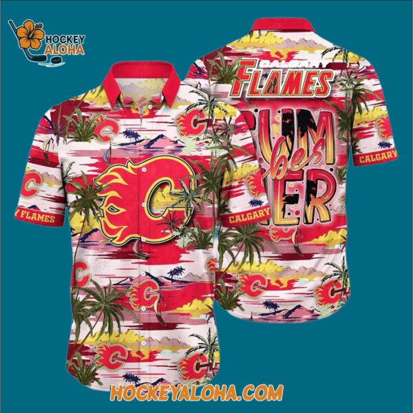Calgary Flames Tropical Desert Island Motif Summer Hawaiian Shirt 3