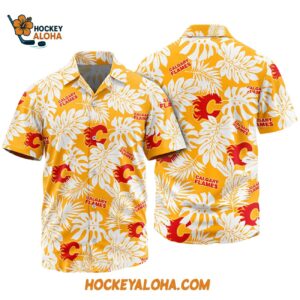 Calgary Flames Tropical Leafs Design Hawaiian Shirt 1