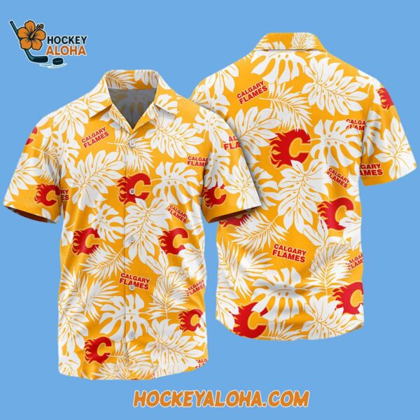 Calgary Flames Tropical Leafs Design Hawaiian Shirt 2