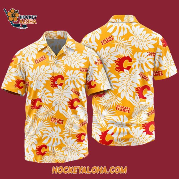 Calgary Flames Tropical Leafs Design Hawaiian Shirt 4