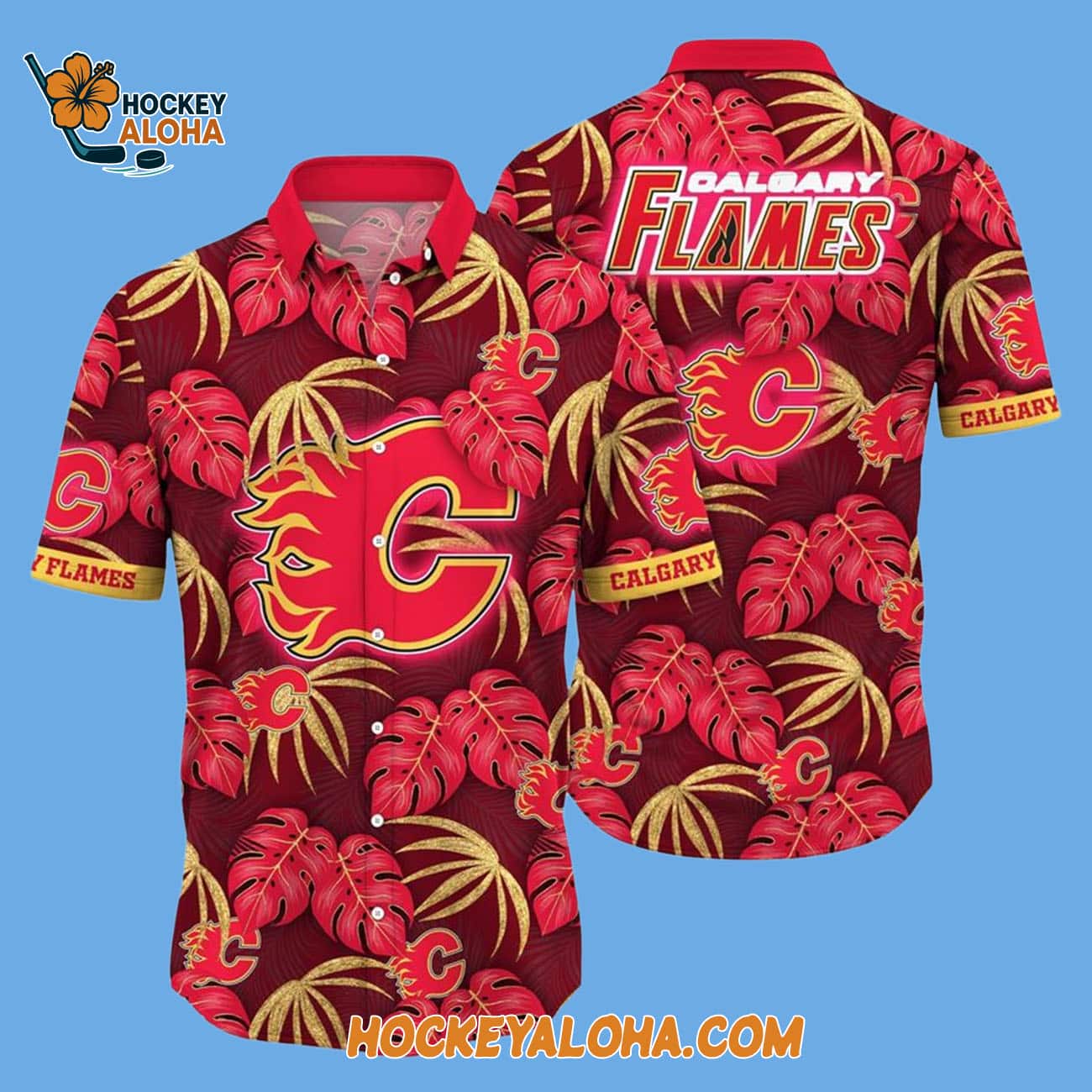 Calgary Flames Tropical Motifs Summer Hawaiian Shirt Calgary Flames Tropical Motifs Summer Hawaiian Shirt