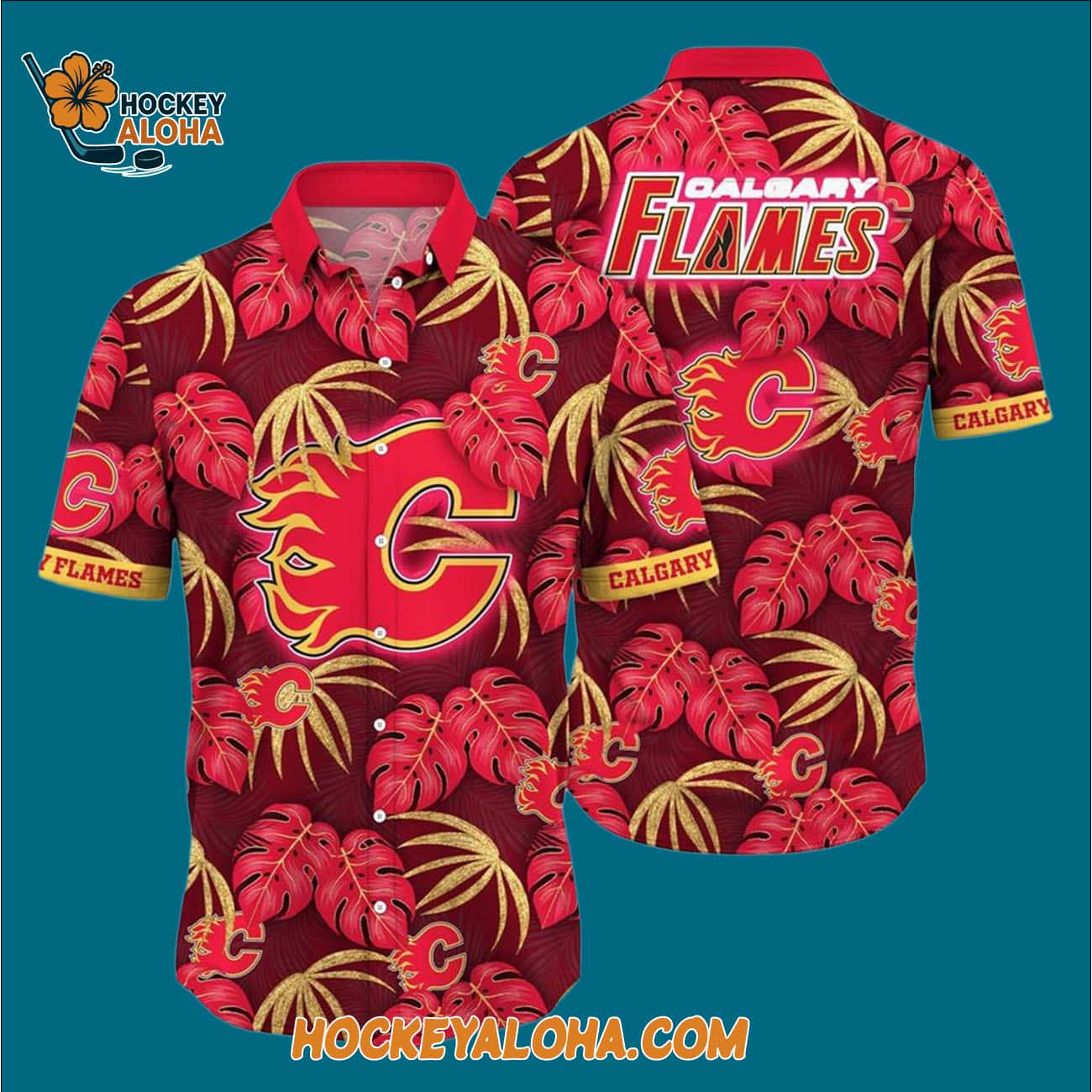 Calgary Flames Tropical Motifs Summer Hawaiian Shirt Calgary Flames Tropical Motifs Summer Hawaiian Shirt