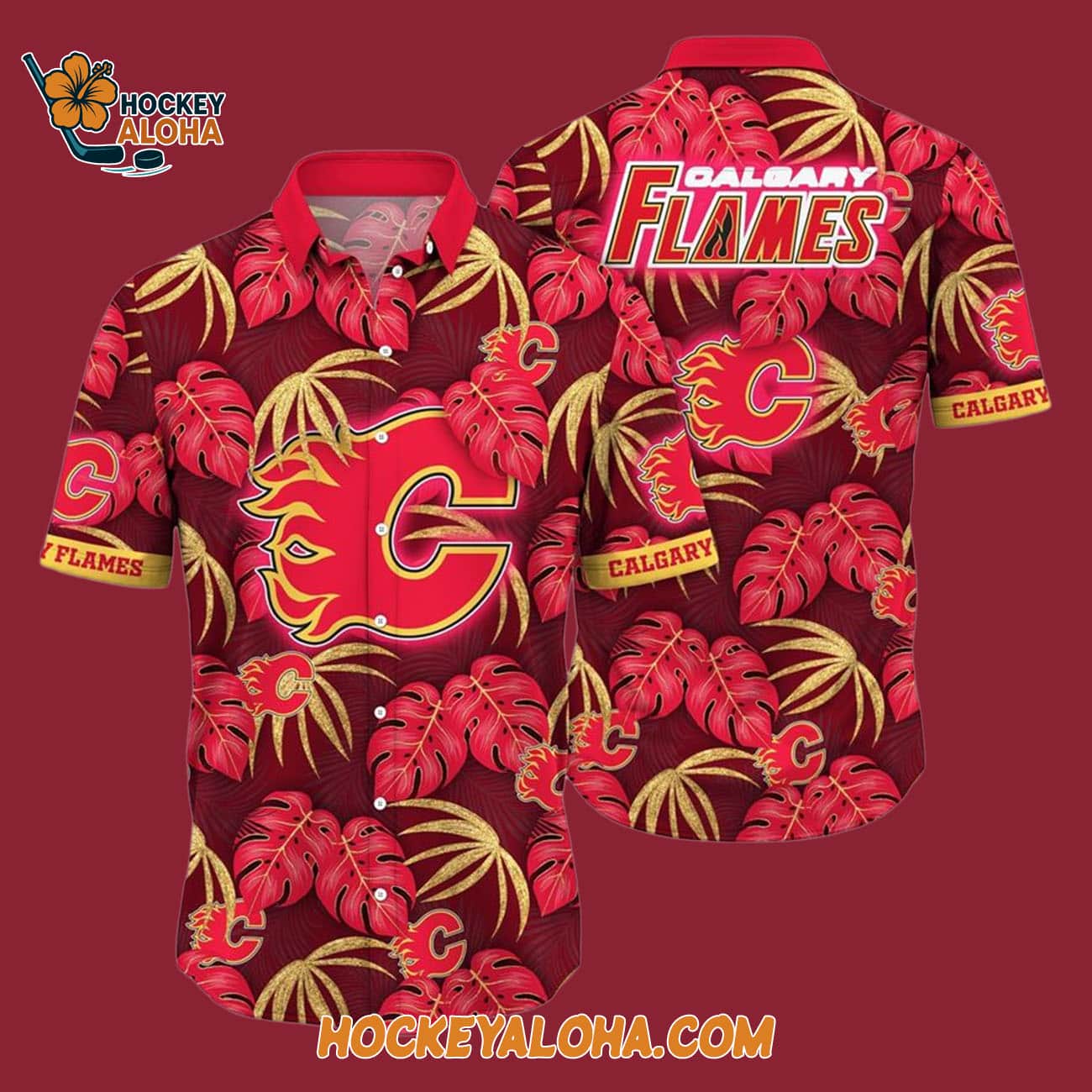 Calgary Flames Tropical Motifs Summer Hawaiian Shirt Calgary Flames Tropical Motifs Summer Hawaiian Shirt