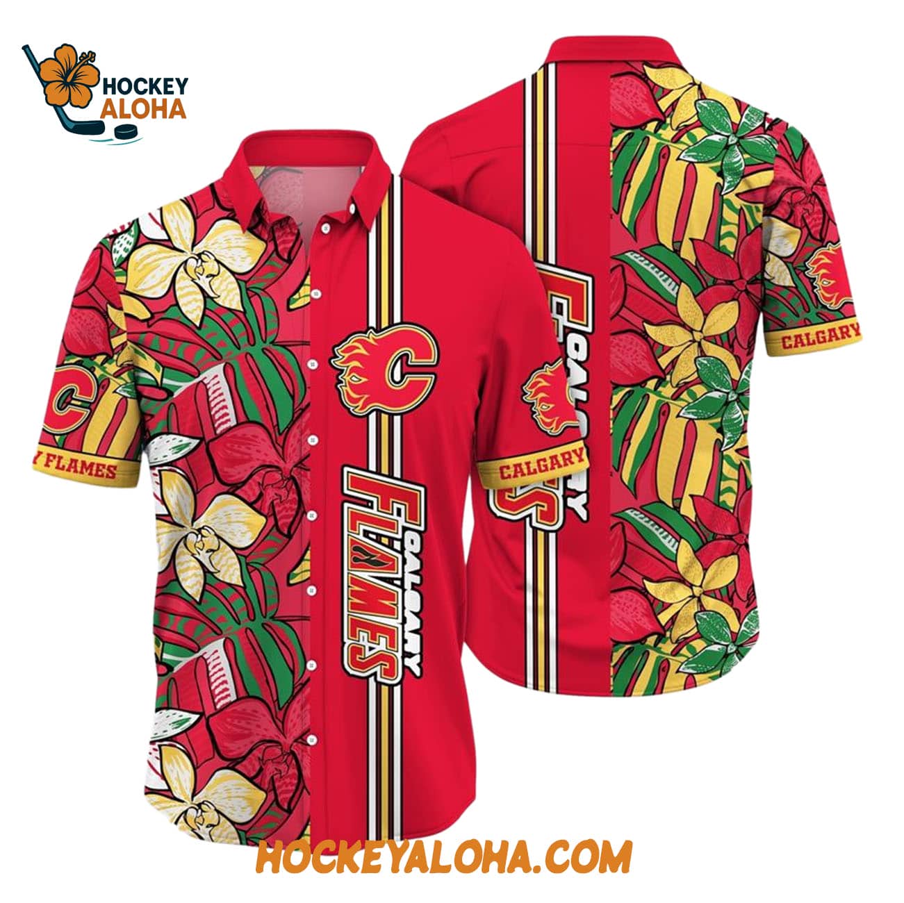 Calgary Flames Tropical Tropical Forest Floral Pattern Summer Hawaiian Shirt Calgary Flames Tropical Tropical Forest Floral Pattern Summer Hawaiian Shirt