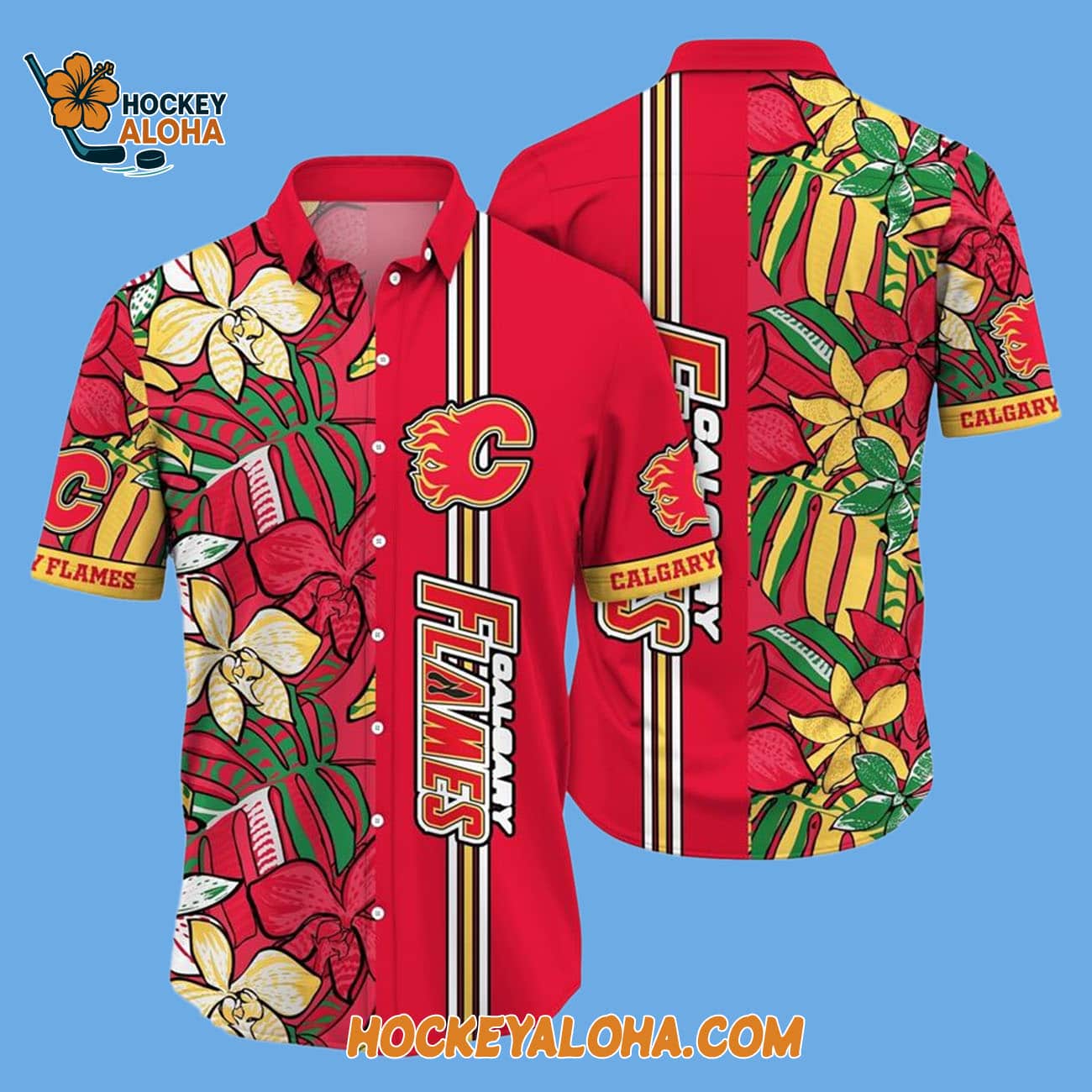 Calgary Flames Tropical Tropical Forest Floral Pattern Summer Hawaiian Shirt Calgary Flames Tropical Tropical Forest Floral Pattern Summer Hawaiian Shirt