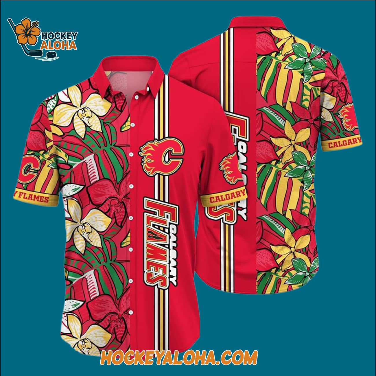 Calgary Flames Tropical Tropical Forest Floral Pattern Summer Hawaiian Shirt Calgary Flames Tropical Tropical Forest Floral Pattern Summer Hawaiian Shirt