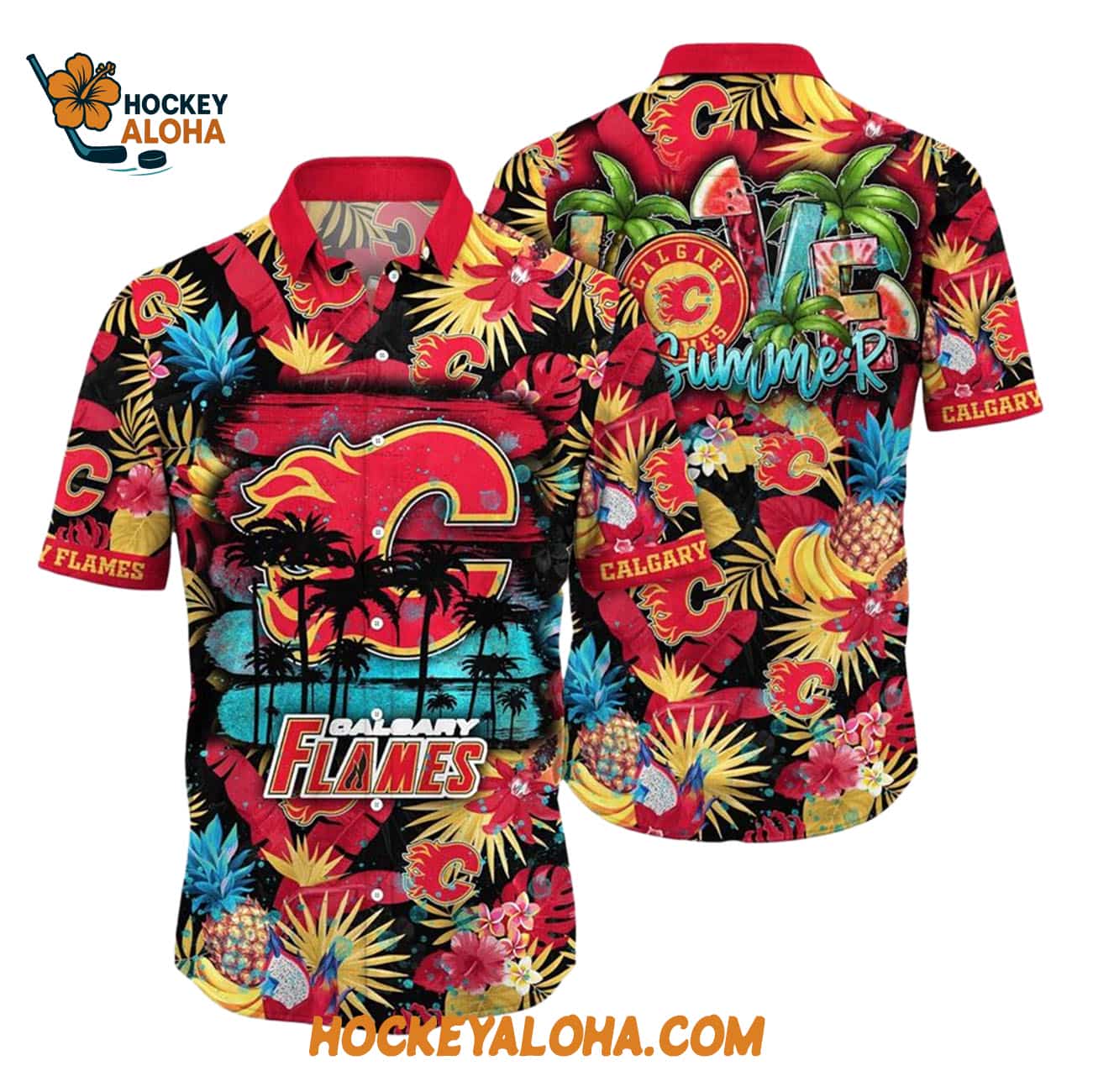 Calgary Flames With Tropical Fruits Summer Hawaiian Shirt Calgary Flames With Tropical Fruits Summer Hawaiian Shirt