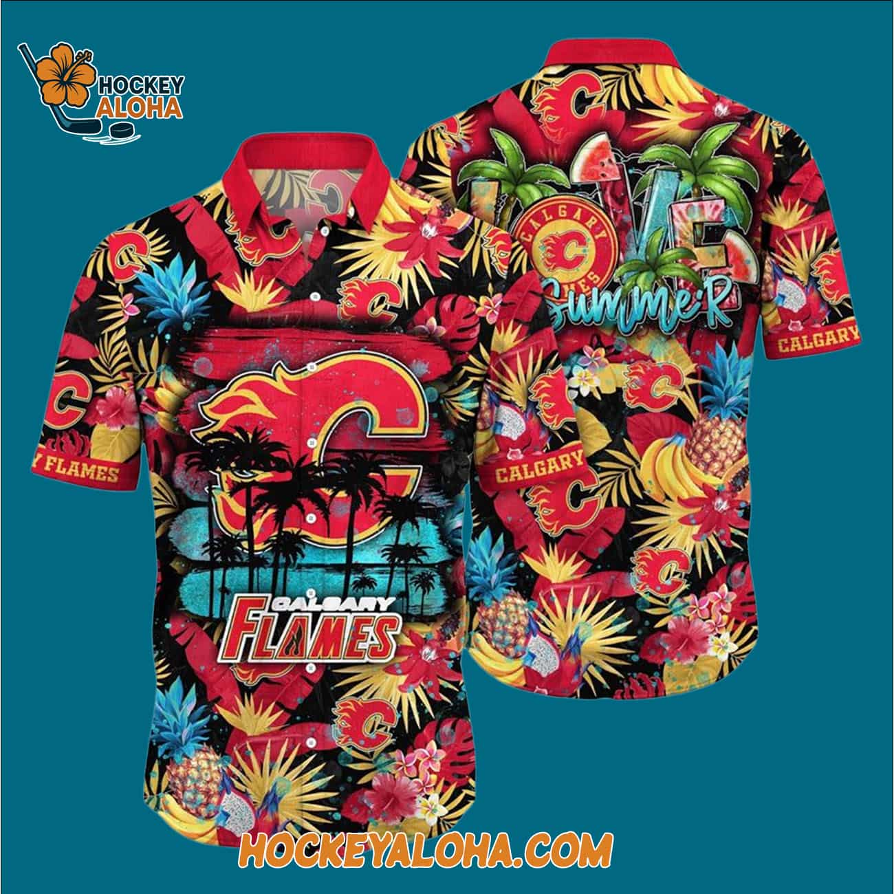 Calgary Flames With Tropical Fruits Summer Hawaiian Shirt Calgary Flames With Tropical Fruits Summer Hawaiian Shirt