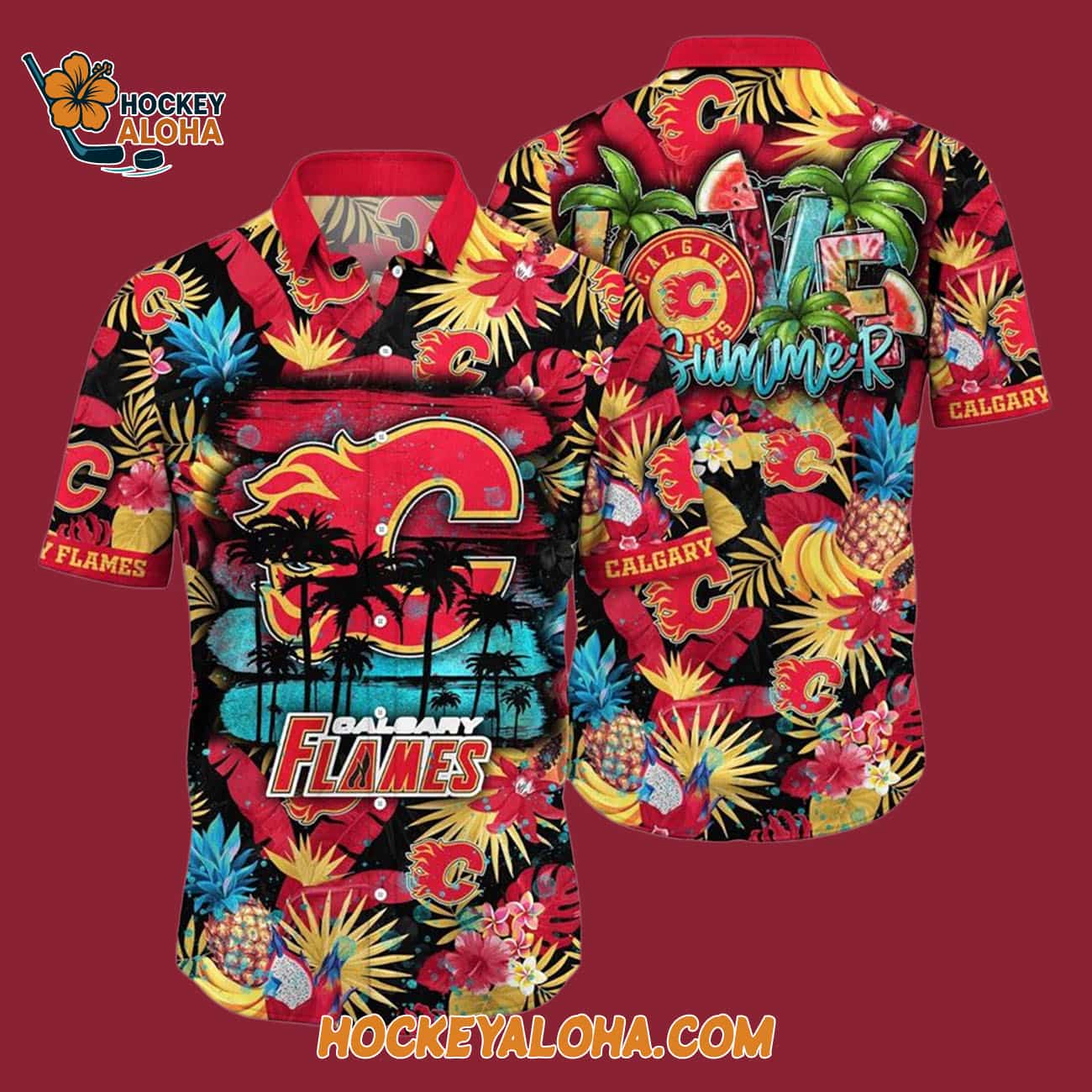 Calgary Flames With Tropical Fruits Summer Hawaiian Shirt Calgary Flames With Tropical Fruits Summer Hawaiian Shirt