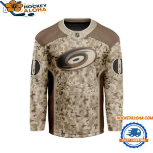 Carolina Hurricanes Special Veterans Military Desert Camouflage Design Hockey Jersey 1