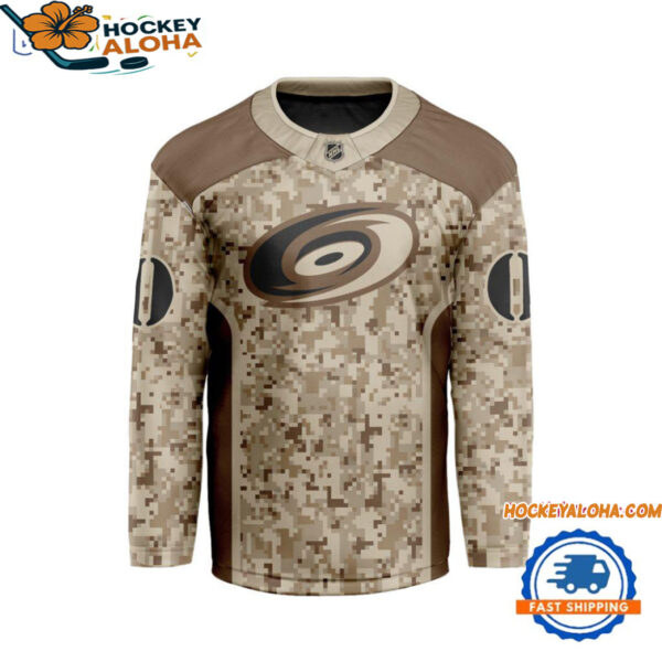 Carolina Hurricanes Special Veterans Military Desert Camouflage Design Hockey Jersey 1
