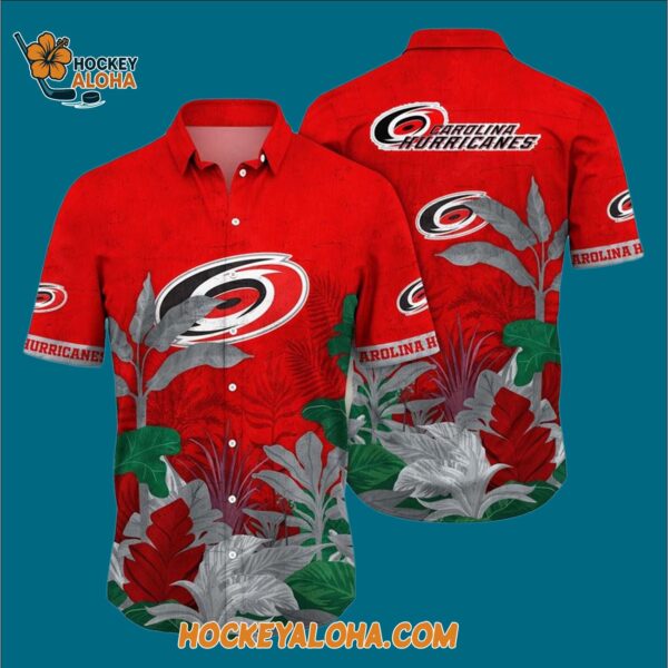 Carolina Hurricanes Tropical Forest Motifs Summer Hawaiian Shirt 3