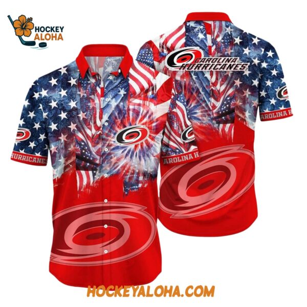 Carolina Hurricanes With American Independence Day Pattern Summer Hawaiian Shirt 1