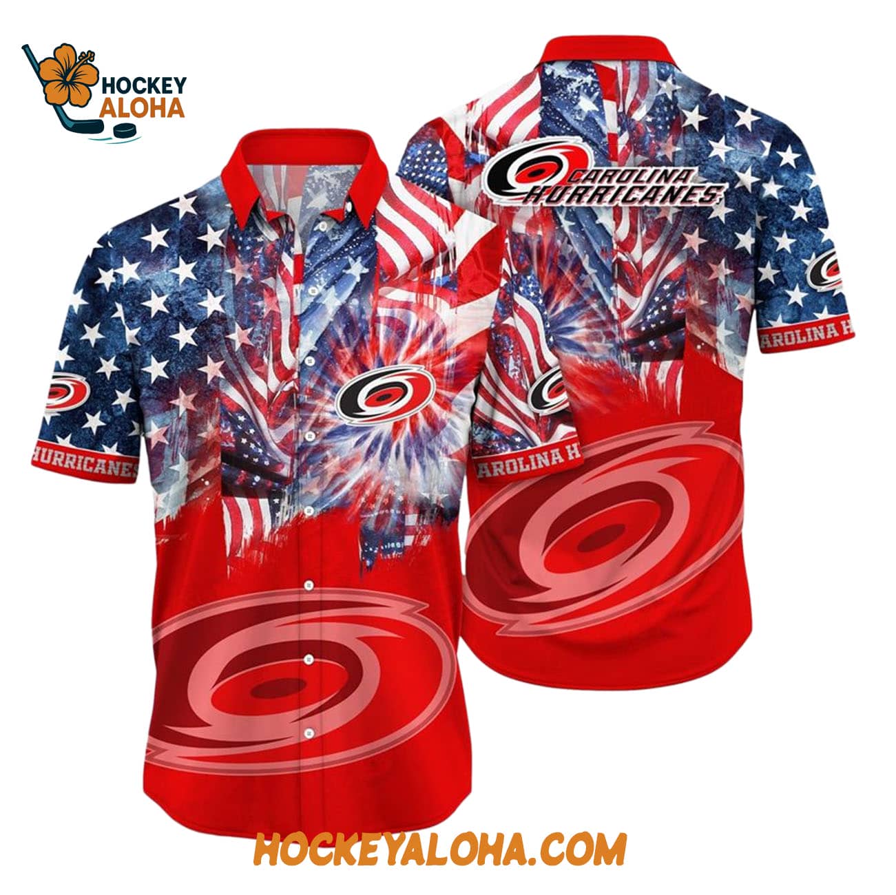 Carolina Hurricanes With American Independence Day Pattern Summer Hawaiian Shirt Carolina Hurricanes With American Independence Day Pattern Summer Hawaiian Shirt