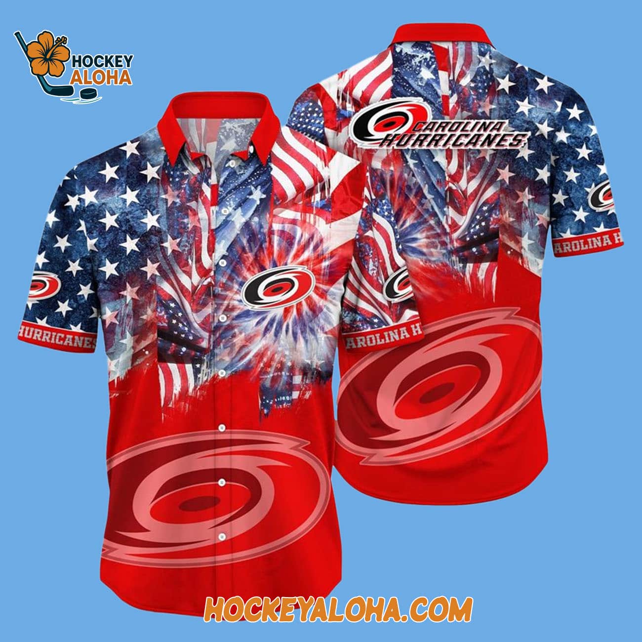 Carolina Hurricanes With American Independence Day Pattern Summer Hawaiian Shirt Carolina Hurricanes With American Independence Day Pattern Summer Hawaiian Shirt